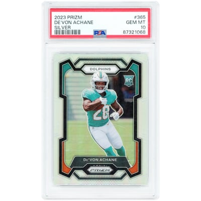 De’Von Achane Miami Dolphins 2023 Panini Prizm Silver Prizm #365 PSA Authenticated 10 Rookie Card