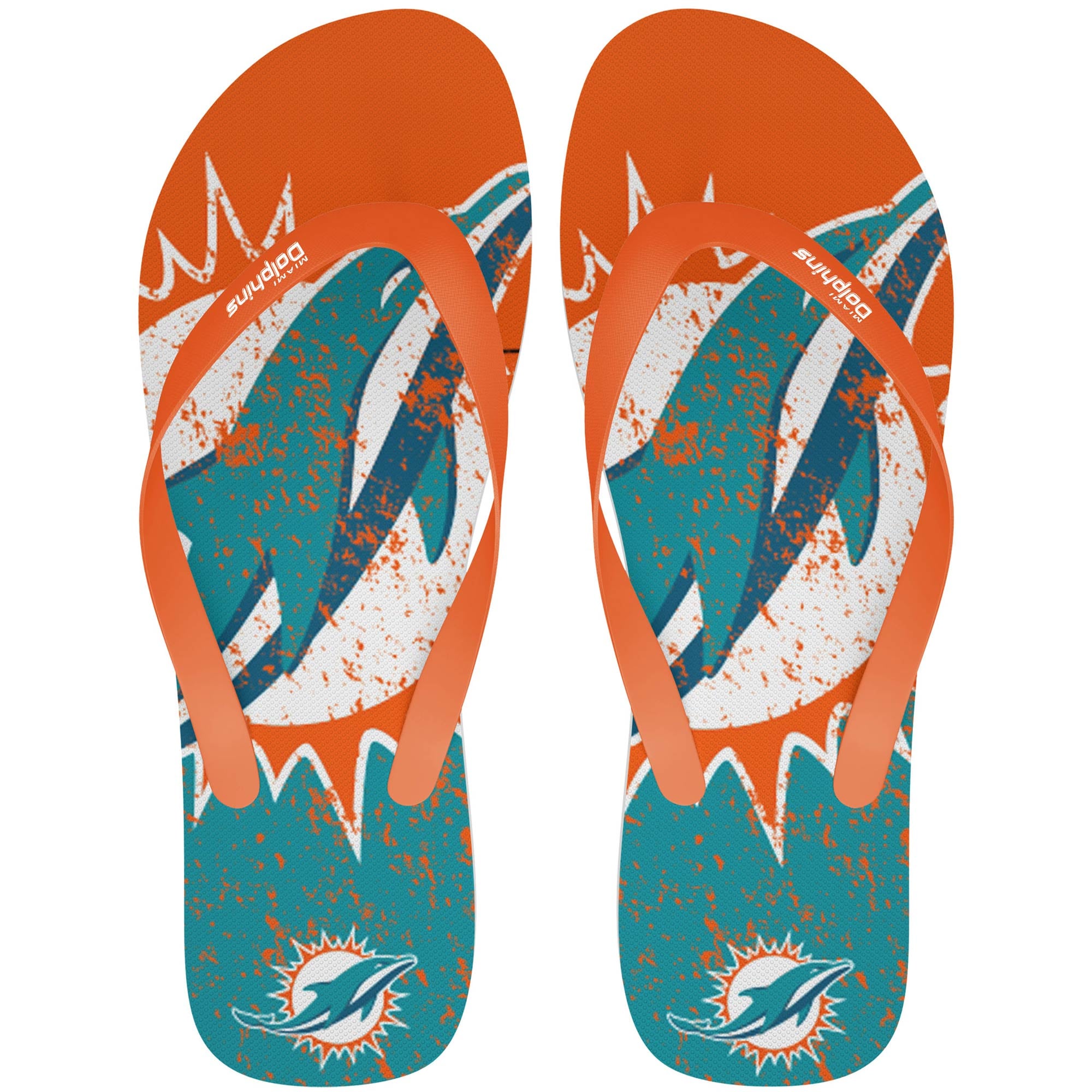Miami Dolphins FOCO big logo flip-flops - Size Large (10.5). Miami Dolphins Womens Big Logo Shimmer Slide FOCO main image 2