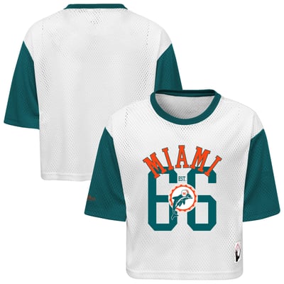  Miami Dolphins Mitchell & Ness Girls Youth Game Day Cropped Half Sleeve T-Shirt - White