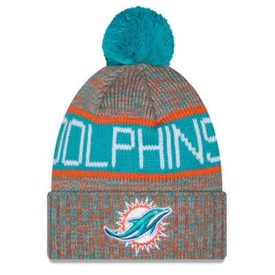 Miami Dolphins New Era Girls Youth Tri-Color Cuffed Knit Hat with Pom - Aqua