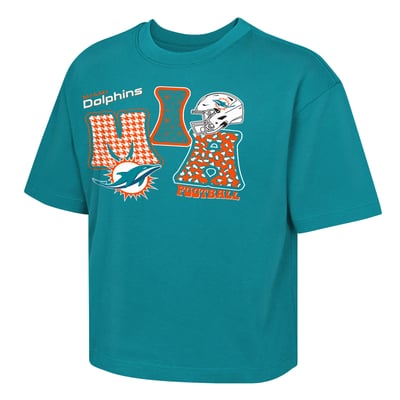  Miami Dolphins Outerstuff Girls Youth Team Quilt Boxy T-Shirt - Aqua