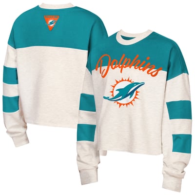 Miami Dolphins Outerstuff Girls Youth Dynasty Terry Sweatshirt - Cream/Aqua