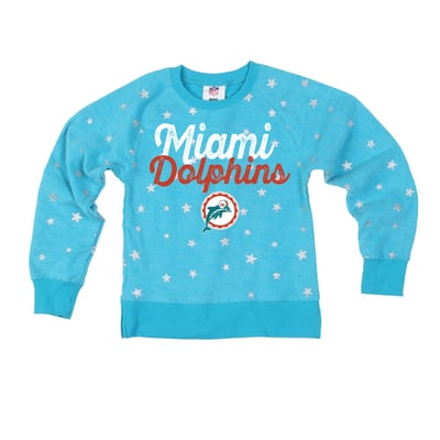  Miami Dolphins Wes & Willy Girls Youth Shimmer Star Sweatshirt - Aqua