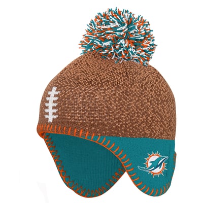 Miami Dolphins Outerstuff Infant Football Head Knit Hat with Pom - Brown