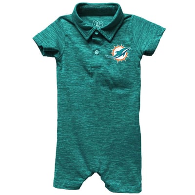 Miami Dolphins Wes & Willy Infant Short Leg Cloudy Yarn Polo Romper - Aqua