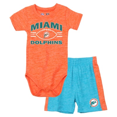Miami Dolphins Wes & Willy Infant Cloudy Yard Hopper Bodysuit & Shorts Set - Orange/Aqua