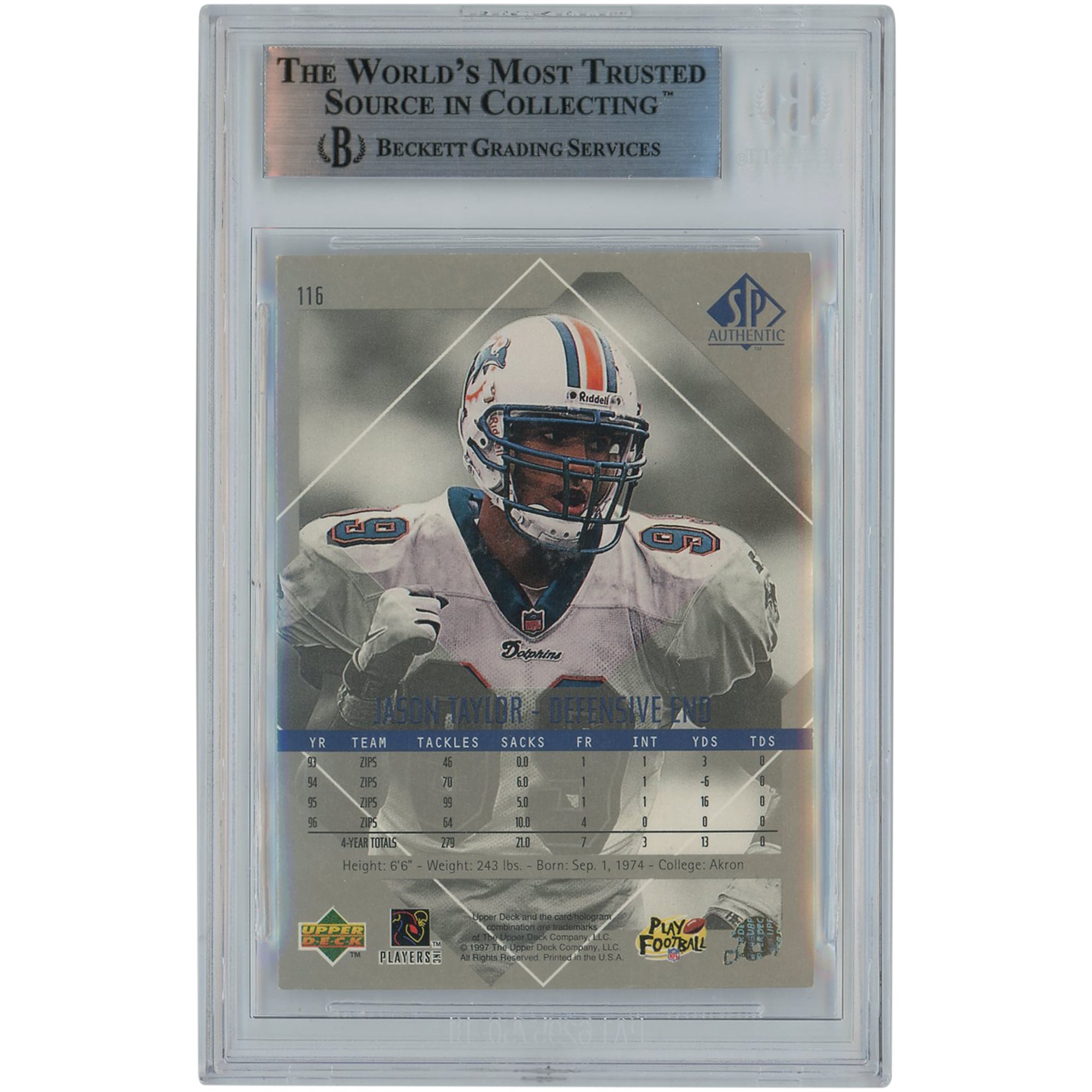 Jason Taylor Miami Dolphins Autographed 1997 Upper Deck SP