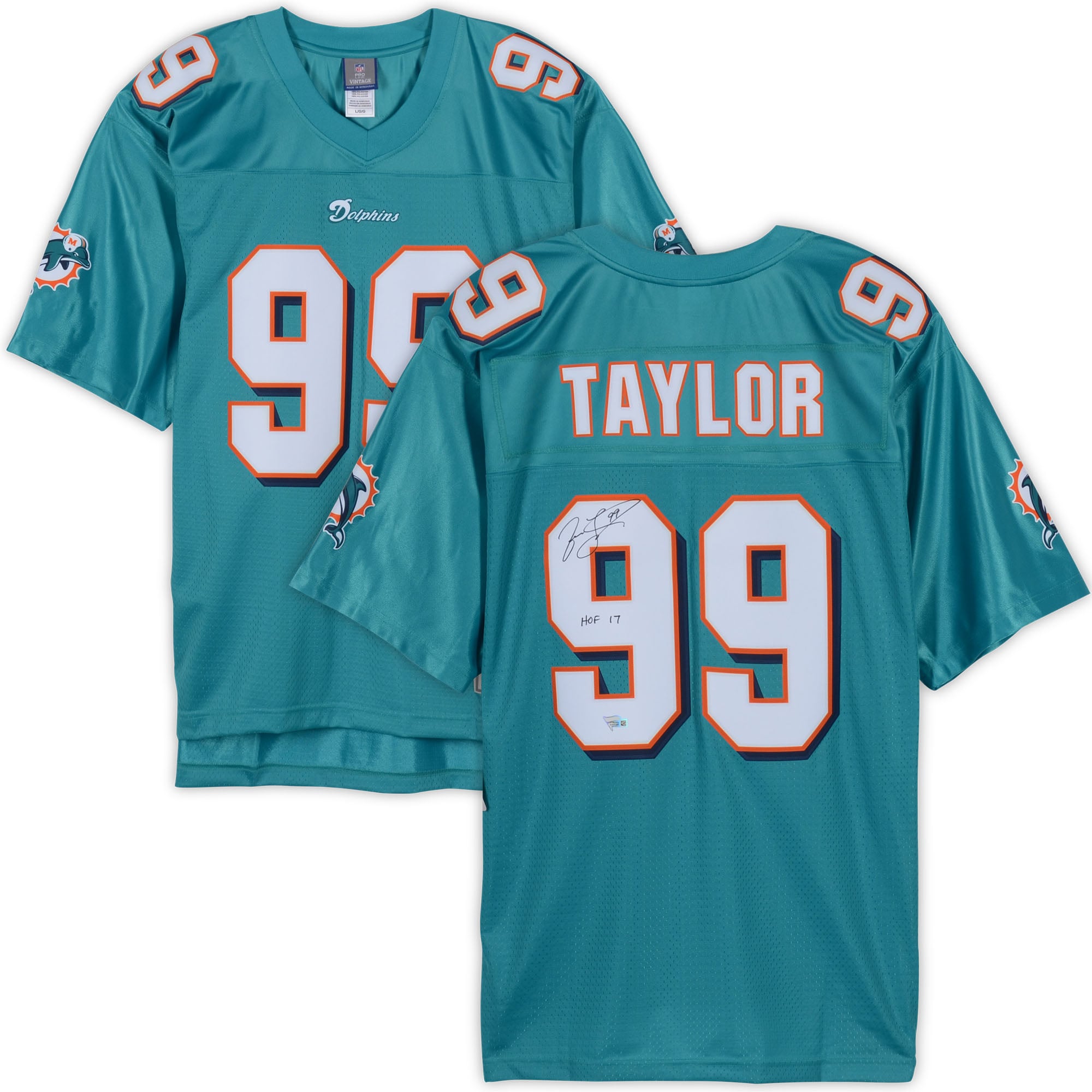 Jason Taylor Miami Dolphins Autographed Teal Reebok Replica Jersey