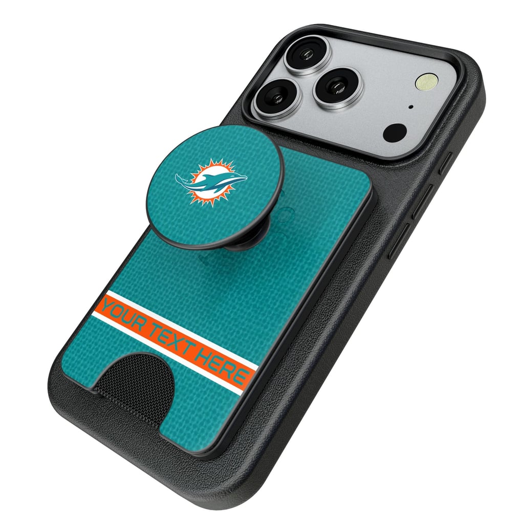 Miami Dolphins Keyscaper Personalized Endzone Solid PopSockets Magnetic Wallet