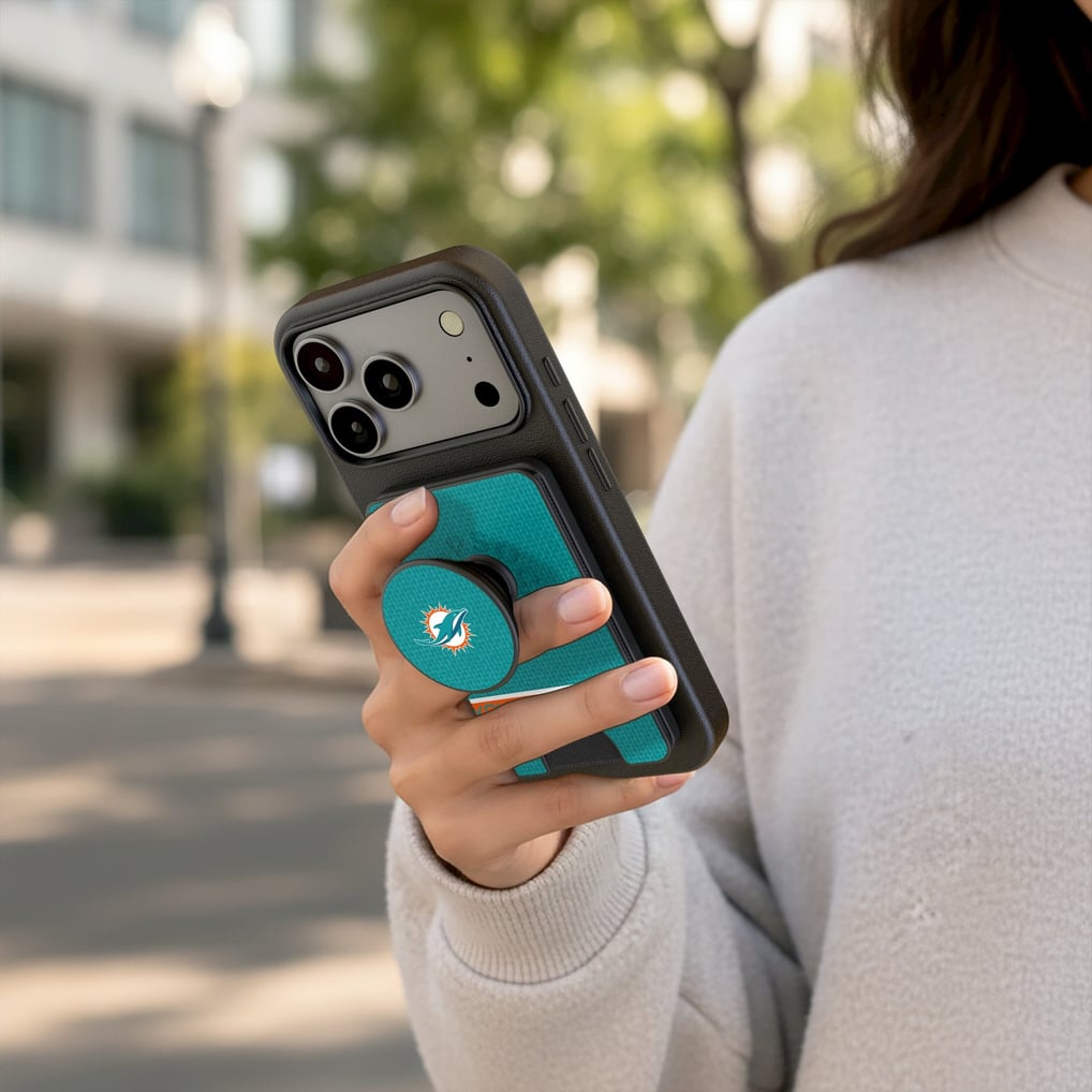 Miami Dolphins Keyscaper Personalized Endzone Solid PopSockets Magnetic Wallet