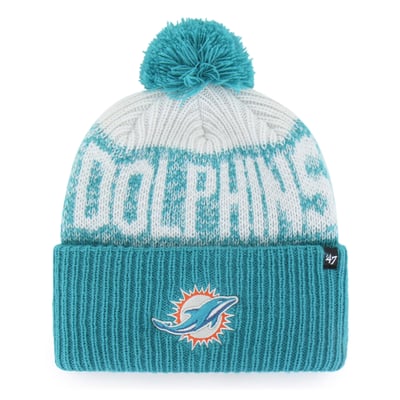  Miami Dolphins '47  Bone Chill Cuffed Knit Hat with Pom - Aqua