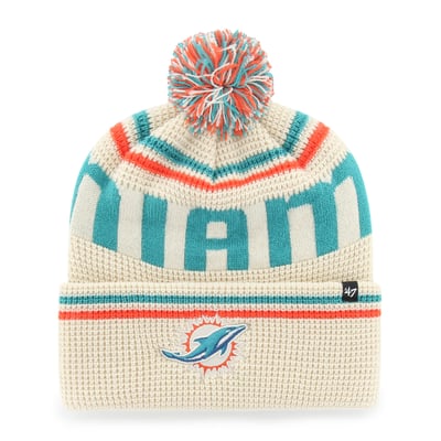  Miami Dolphins '47 Quattrle Cuffed Knit Hat with Pom - Natural