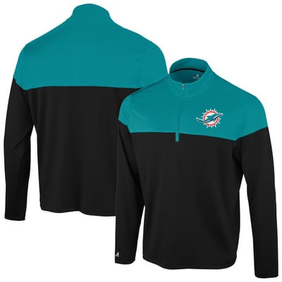 Miami Dolphins Antigua Hinder Quarter-Zip Pullover - Black/Aqua