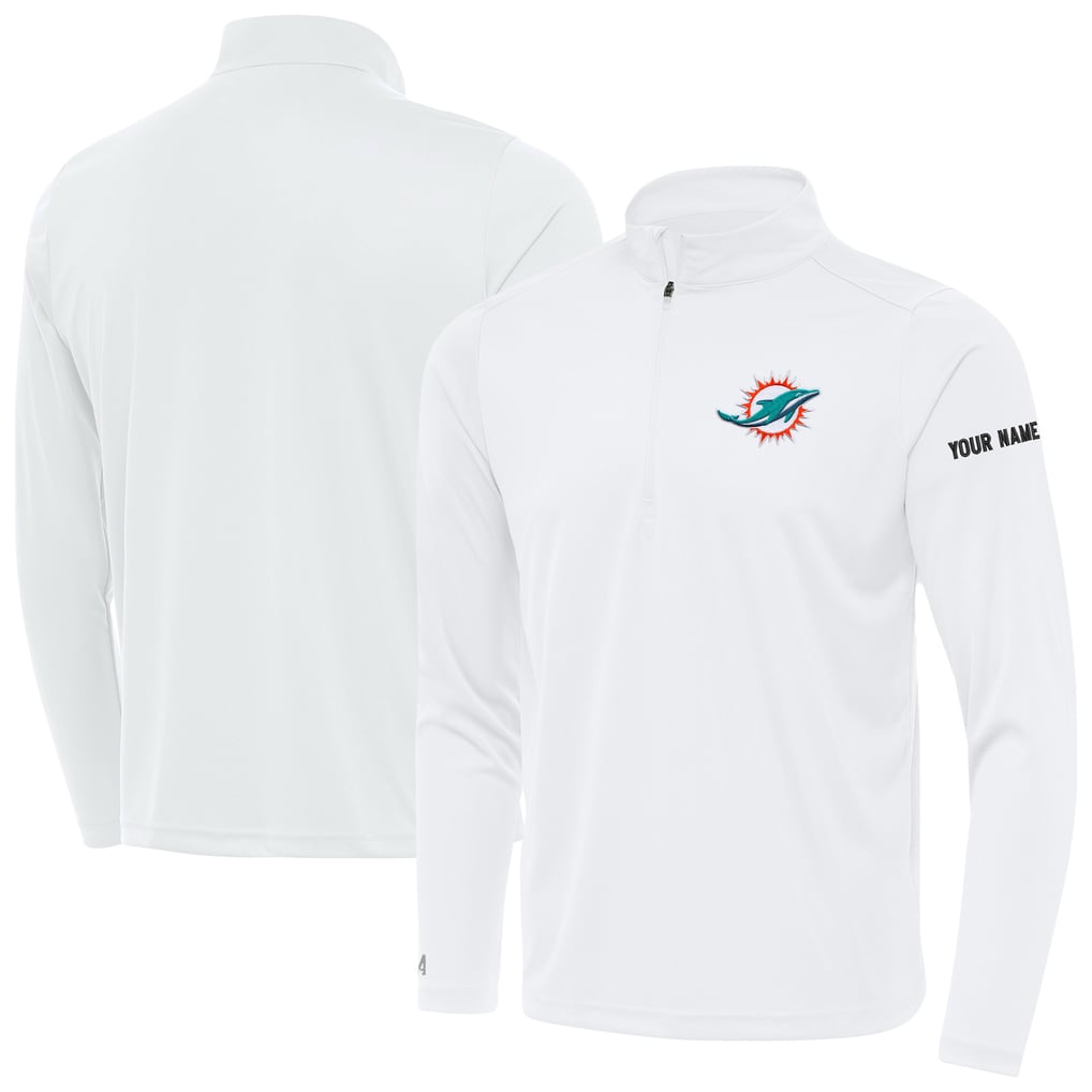 Miami Dolphins Antigua  Personalized Tribute Quarter-Zip Pullover - White