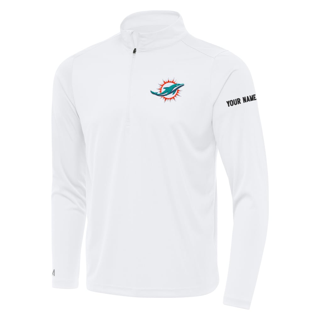 Miami Dolphins Antigua  Personalized Tribute Quarter-Zip Pullover - White