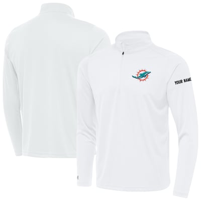 Miami Dolphins Antigua  Personalized Tribute Quarter-Zip Pullover - White