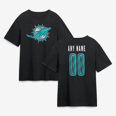 Miami Dolphins Big & Tall Metallic Mascot Personalized Name & Number T-Shirt - Black