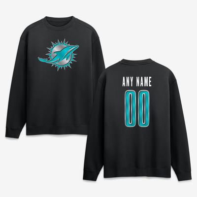 Miami Dolphins  Metallic Mascot Personalized Name & Number Sweatshirt - Black