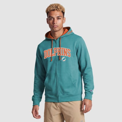  Miami Dolphins Champion Full-Zip Hoodie -  Aqua/Orange