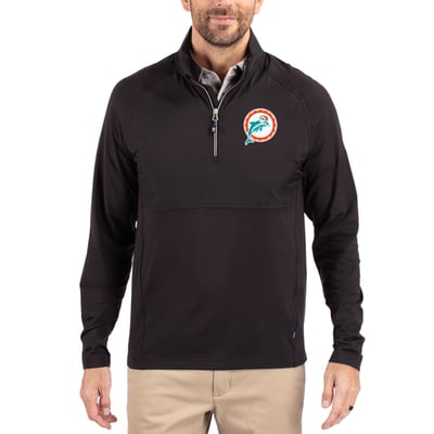 Miami Dolphins Cutter & Buck Adapt Eco Knit Hybrid Recycled Quarter-Zip Throwback Pullover Top - Black