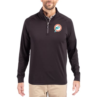 Miami Dolphins Cutter & Buck Adapt Eco Knit Stretch Recycled Quarter-Zip Throwback Pullover Top - Black
