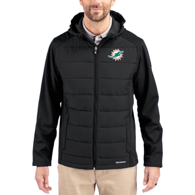 Miami Dolphins Cutter & Buck  Evoke PrimaLoft Hybrid Eco Softshell Recycled Full-Zip Hooded Jacket - Black
