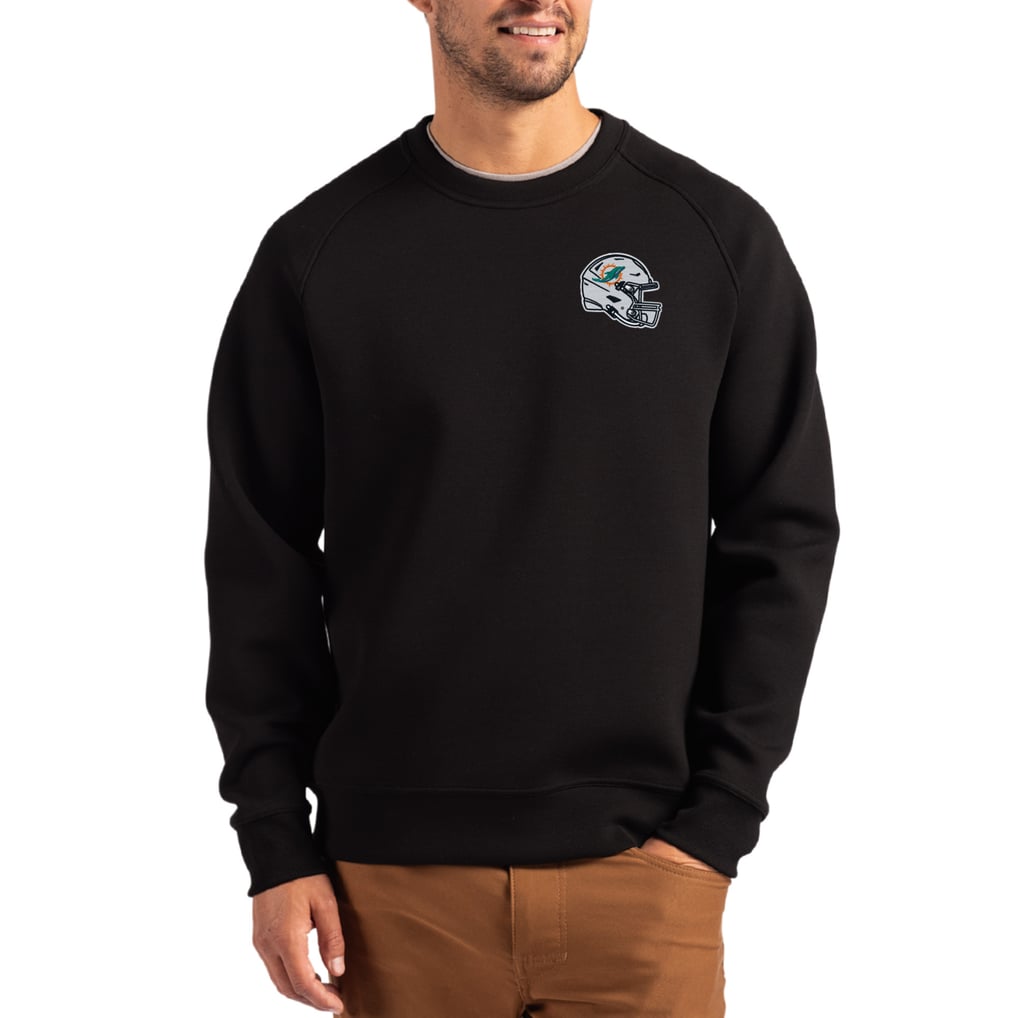 Miami Dolphins Cutter & Buck Helmet Roam Recycled Raglan Pullover Sweatshirt - Black