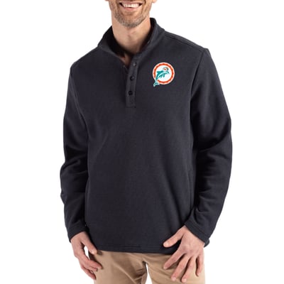 Miami Dolphins Cutter & Buck Hunts Point Eco Textured Fleece Recycled Half-Snap Sweatshirt - Black