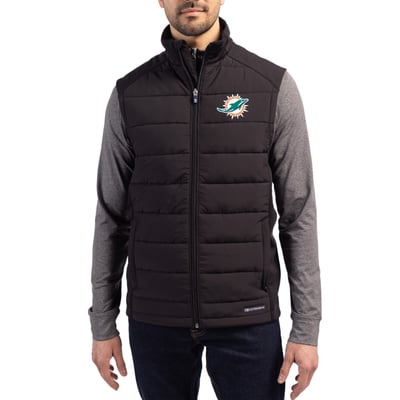 Miami Dolphins Cutter & Buck Primary Mark Evoke PrimaLoft Hybrid Eco Softshell Recycled Full-Zip Vest - Black
