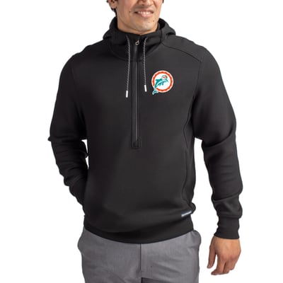 Miami Dolphins Cutter & Buck Throwback Roam Eco Half-Zip Recycled Pullover Hoodie - Black