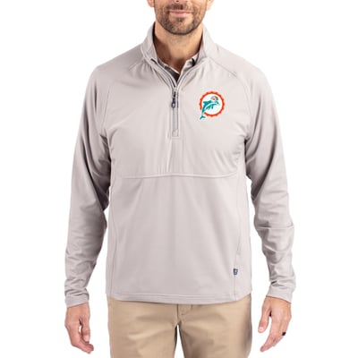 Miami Dolphins Cutter & Buck Adapt Eco Knit Hybrid Recycled Quarter-Zip Throwback Pullover Top - Gray