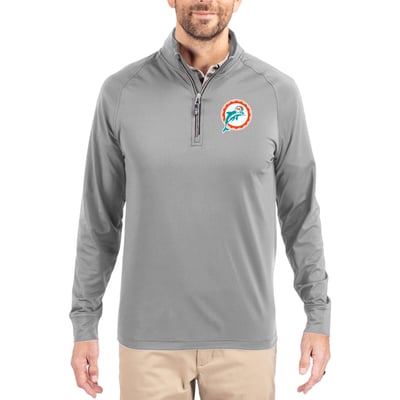 Miami Dolphins Cutter & Buck Adapt Eco Knit Stretch Recycled Quarter-Zip Throwback Pullover Top - Gray