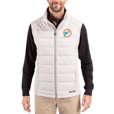 Miami Dolphins Cutter & Buck Throwback Evoke Hybrid Eco Softshell Recycled Full-Zip Vest - Gray