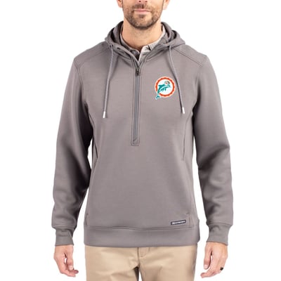 Miami Dolphins Cutter & Buck Throwback Roam Eco Half-Zip Recycled Pullover Hoodie - Gray