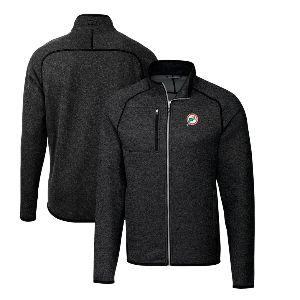 Miami Dolphins Cutter & Buck Throwback Logo Mainsail Sweater-Knit Big & Tall Full-Zip Pullover Jacket - Heather Charcoal