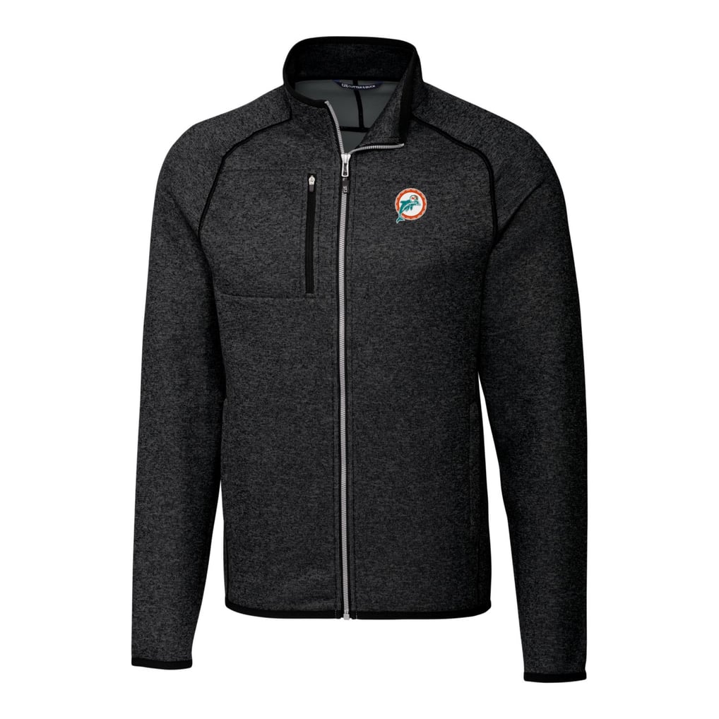 Miami Dolphins Cutter & Buck Throwback Logo Mainsail Sweater-Knit Big & Tall Full-Zip Pullover Jacket - Heather Charcoal