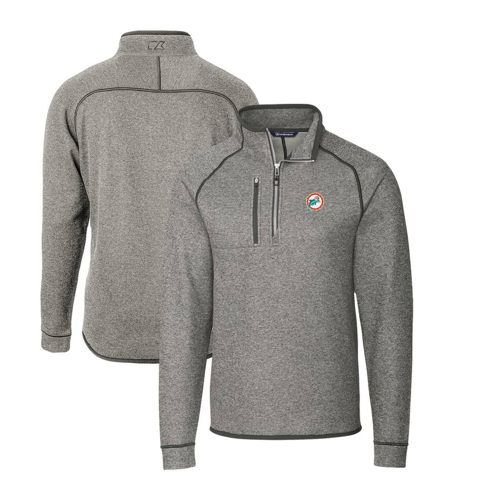 Miami Dolphins Cutter & Buck Mainsail Sweater-Knit Big & Tall Half-Zip Pullover Jacket - Heather Gray