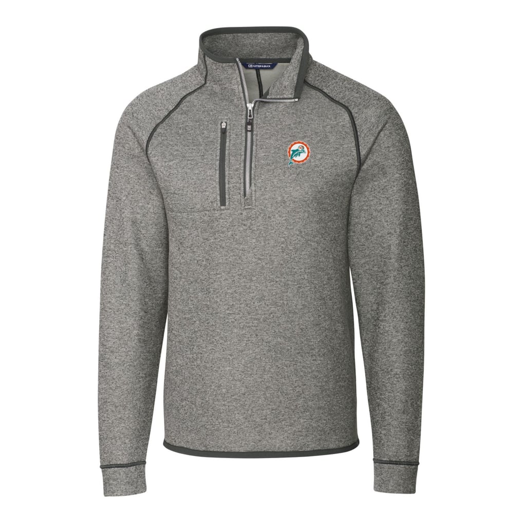 Miami Dolphins Cutter & Buck Mainsail Sweater-Knit Big & Tall Half-Zip Pullover Jacket - Heather Gray