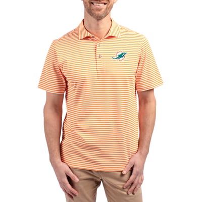 Miami Dolphins Cutter & Buck Virtue Eco Pique Stripe Polo - Orange