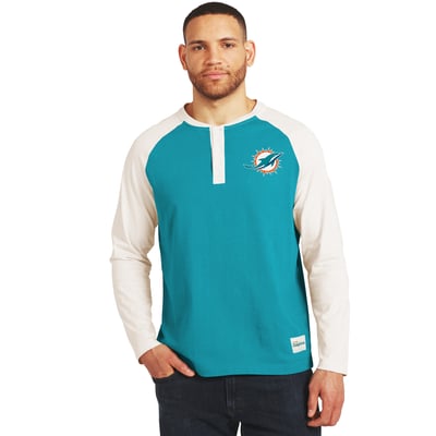 Miami Dolphins Darius Rucker Collection by Fanatics Henley Long Sleeve T-Shirt - Aqua/Cream