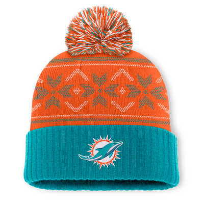 Miami Dolphins Fanatics Snowday Cuffed Knit Hat with Pom - Aqua/Orange