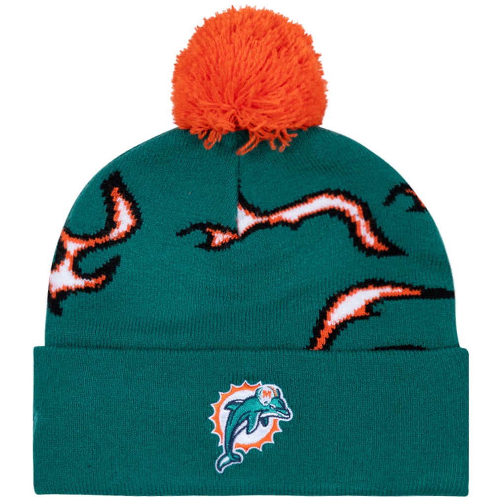 Miami Dolphins GOLF WANG Flame Cuffed Knit Hat with Pom - Aqua