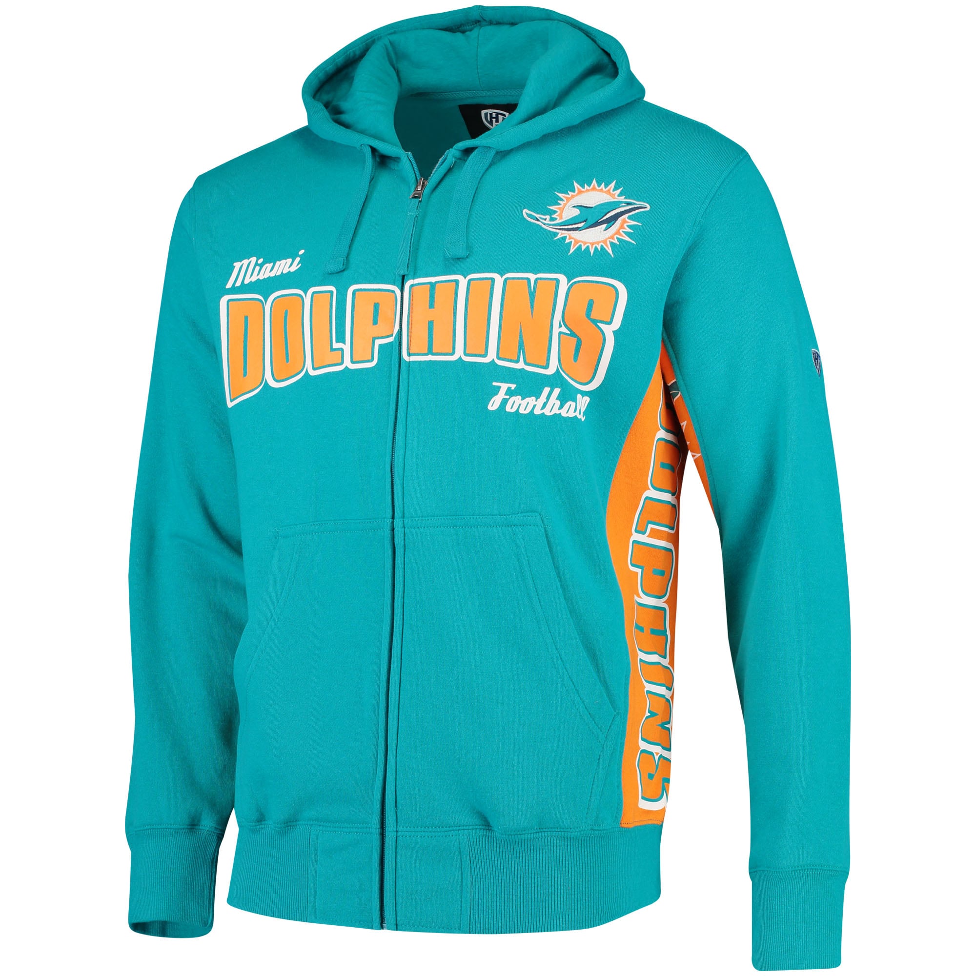 Men's Hands High Aqua/Orange Miami Dolphins Player Full-Zip Hoodie