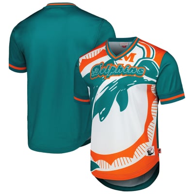 Miami Dolphins Mitchell & Ness Jumbotron 3.0 Mesh V-Neck T-Shirt - Aqua