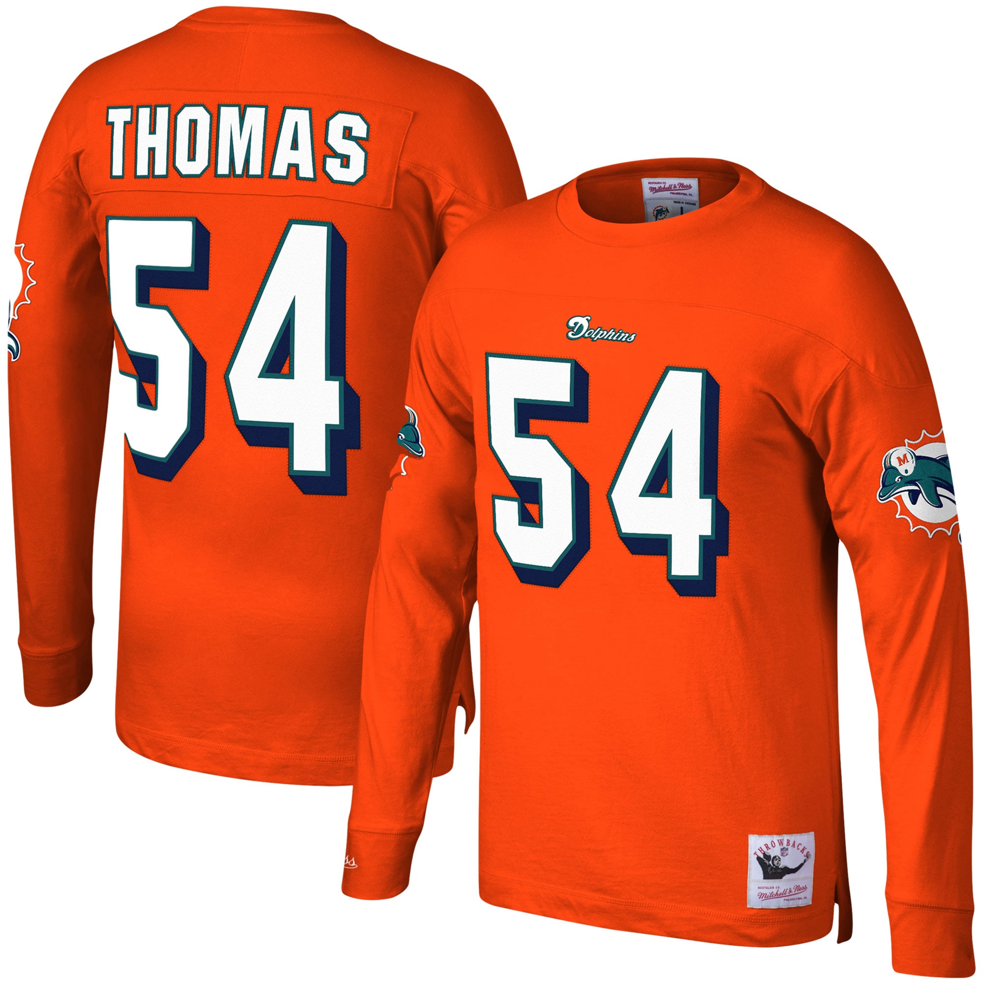 Men's Mitchell & Ness Zach Thomas Orange Miami Dolphins Throwback