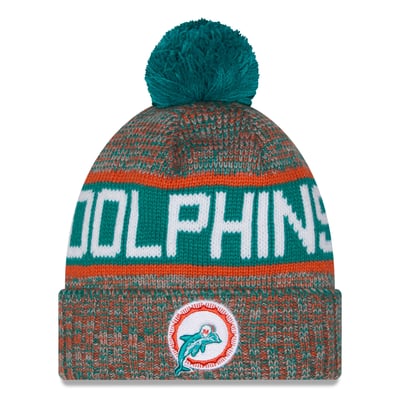 Miami Dolphins New Era Throwback Marled Cuffed Knit Hat with Pom - Aqua