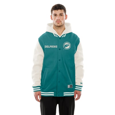 Miami Dolphins New Era Full-Snap Fleece Hooded Jacket - Aqua/Cream