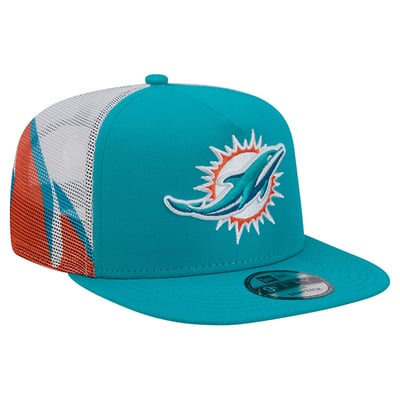 Miami Dolphins New Era Mesh A-Frame 9FIFTY Snapback Trucker Hat - Aqua/Orange
