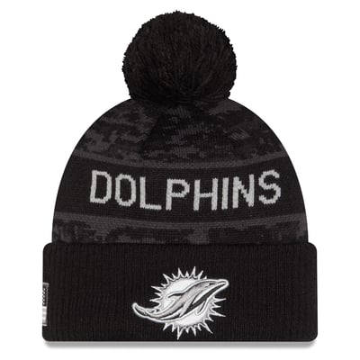 Miami Dolphins New Era 2026 Salute To Service Cuffed Knit Hat with Pom - Black