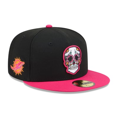 Miami Dolphins New Era Day Of The Dead 59FIFTY Fitted Hat - Black/Pink